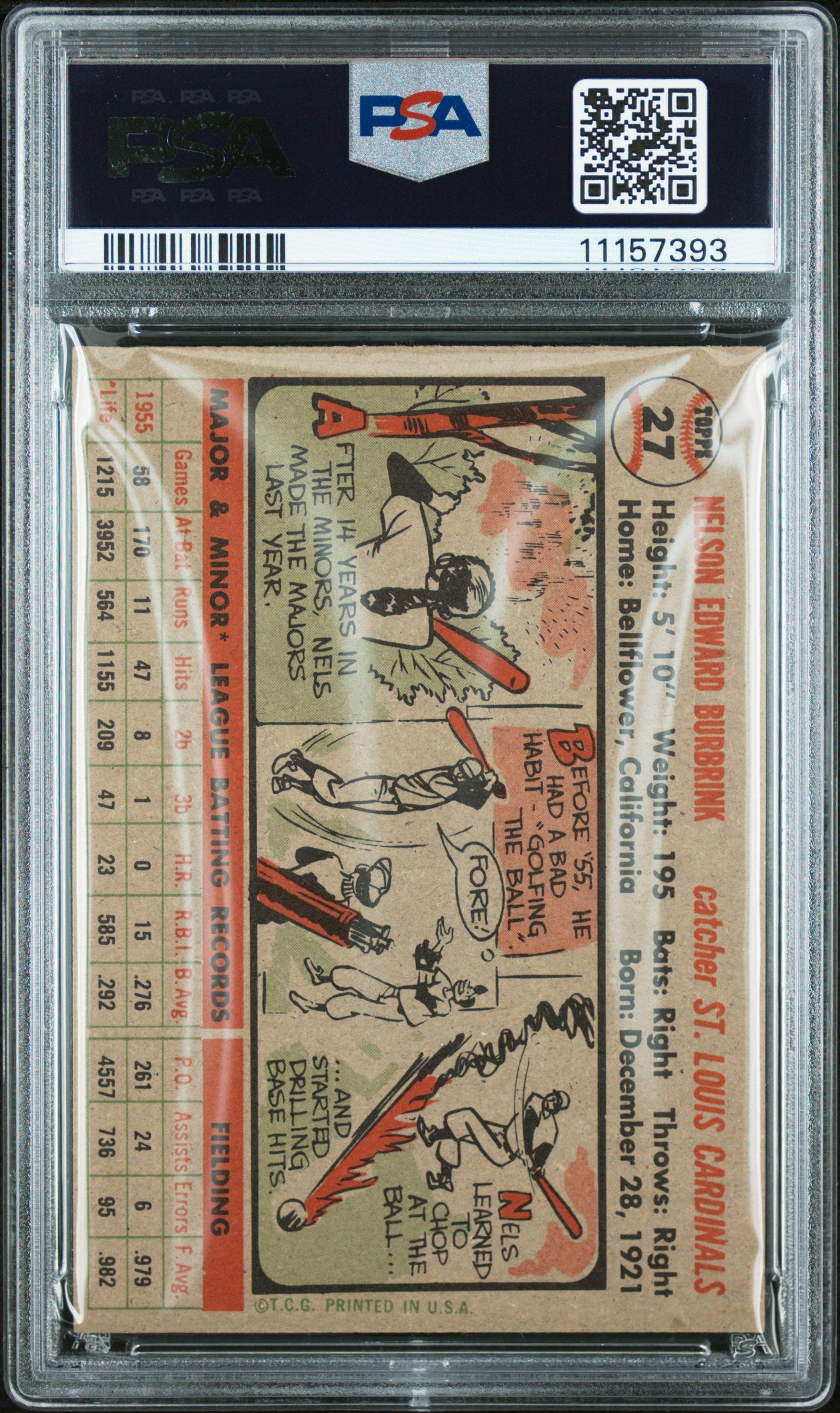 1956 Topps Nelson Burbrink #27 Gray Back PSA 7