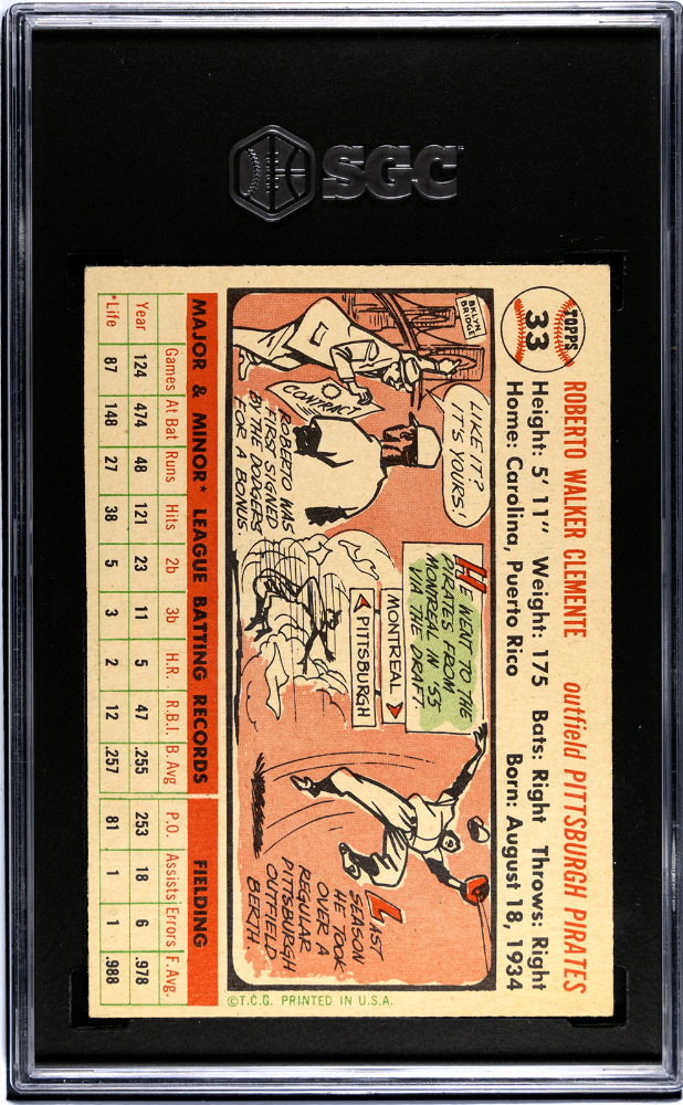 1956 Topps Roberto Clemente #33 White Back SGC 5