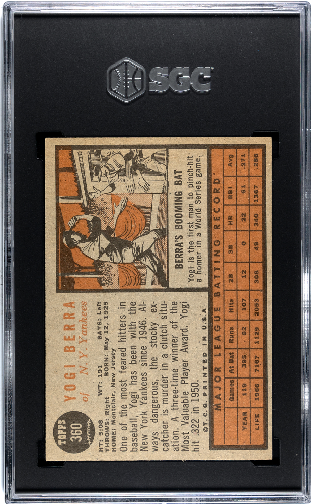 1962 Topps Yogi Berra #360 SGC 5