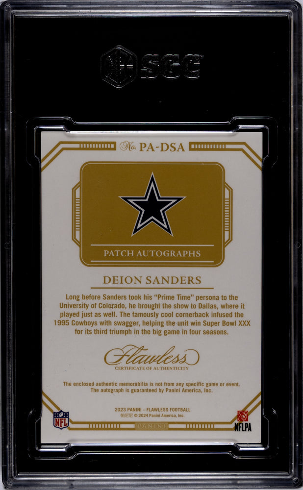 2023 Panini Flawless Deion Sanders #PA-DSA Patch Autos. Ruby SGC 9.5