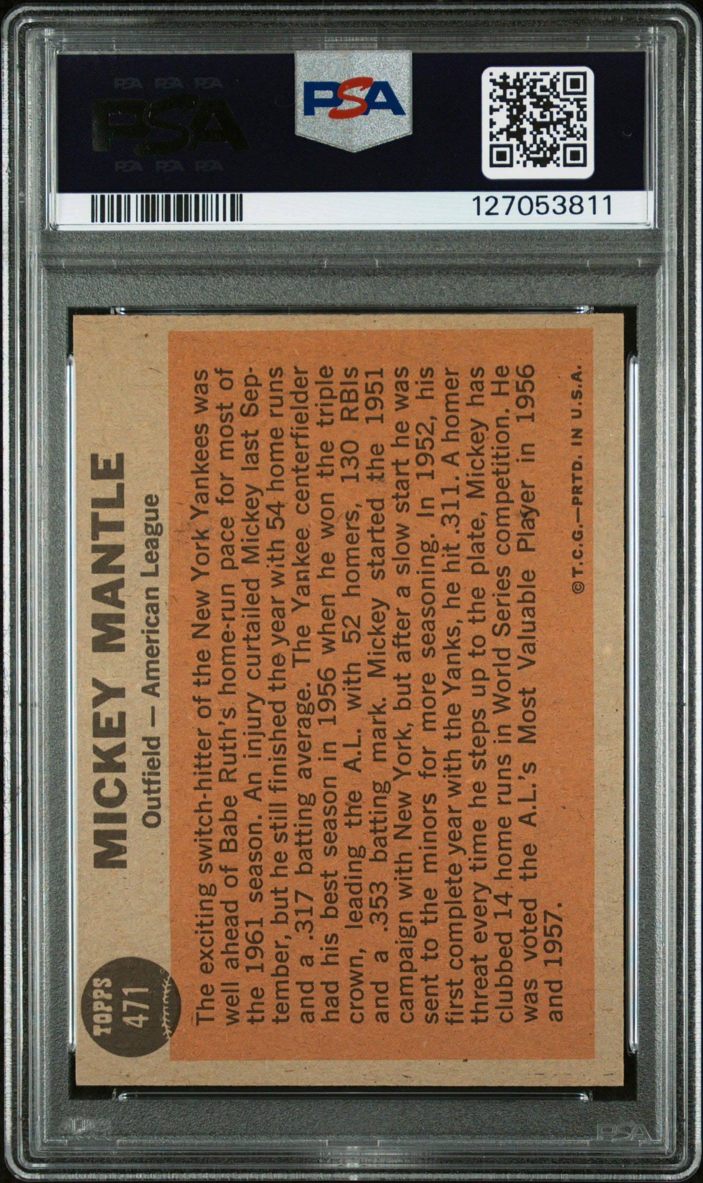 1962 Topps Mickey Mantle #471 All Star PSA 3