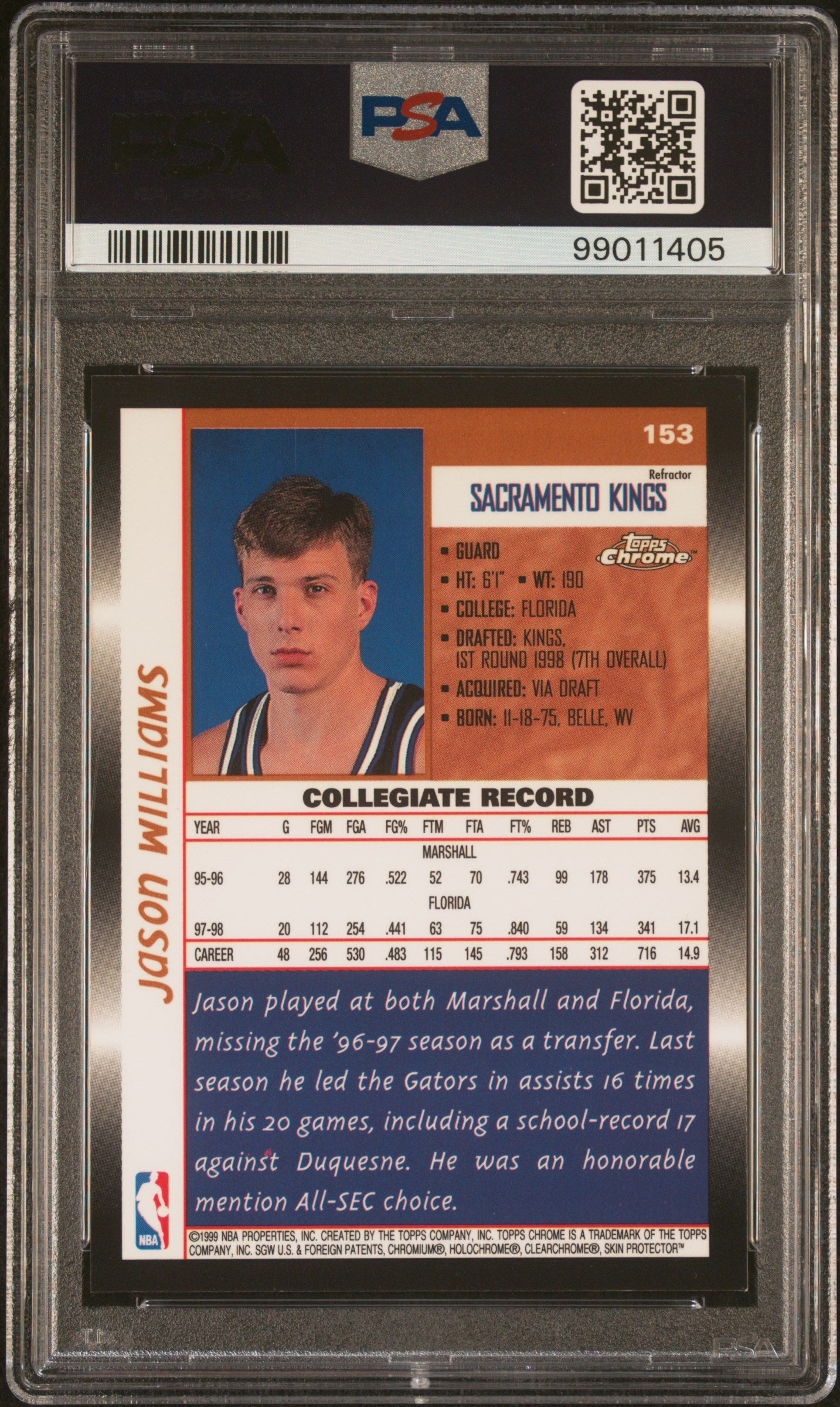1998 Topps Chrome Jason Williams #153 Refractor PSA 8