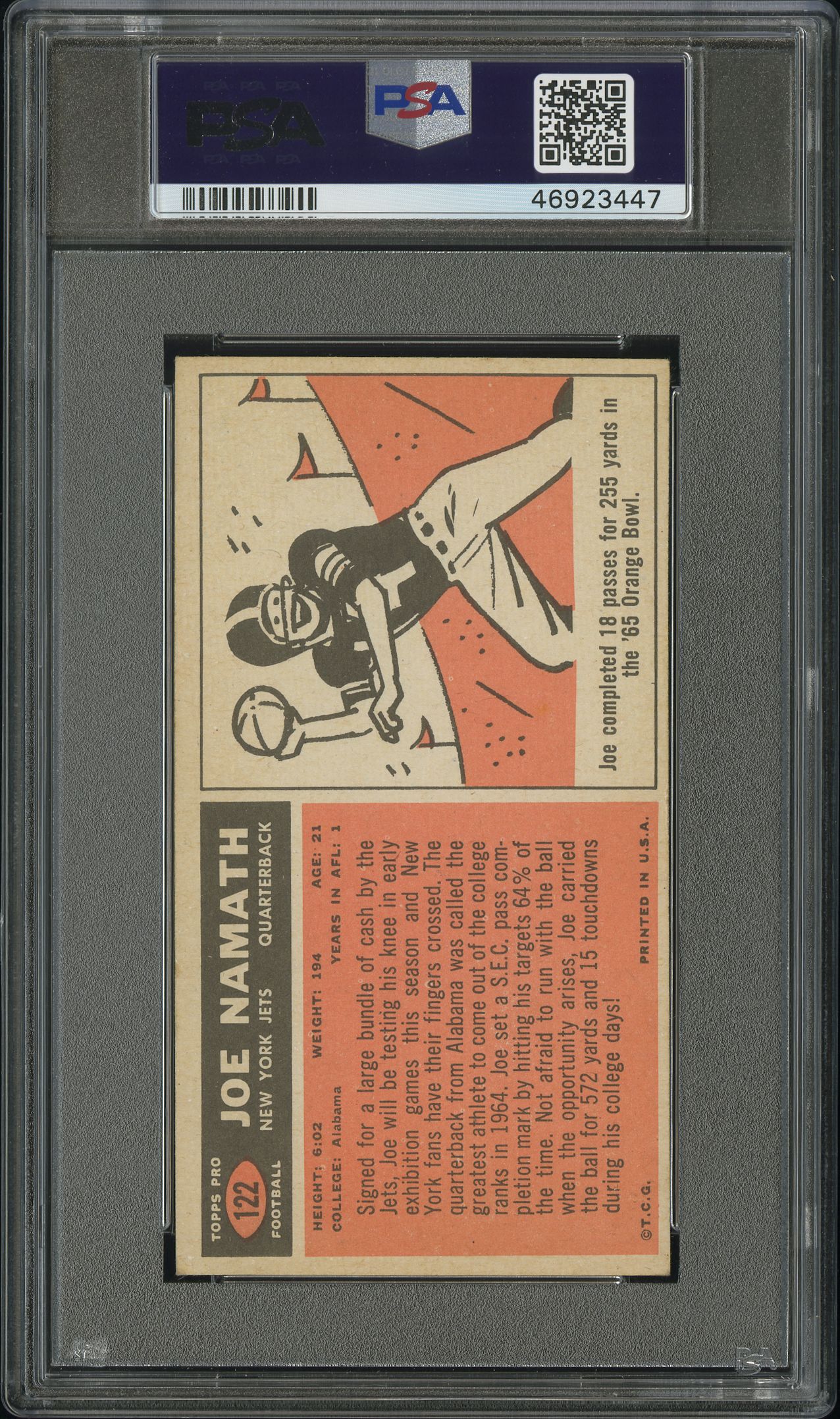 1965 Topps Joe Namath #122 PSA 6 Oc