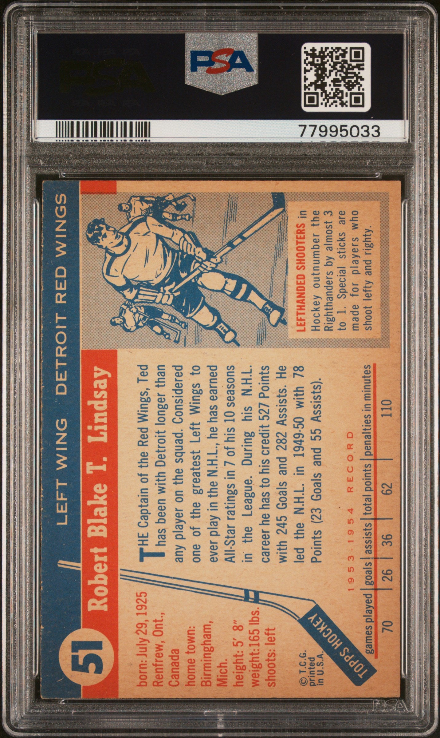 1954 Topps Ted Lindsay #51 PSA 5.5