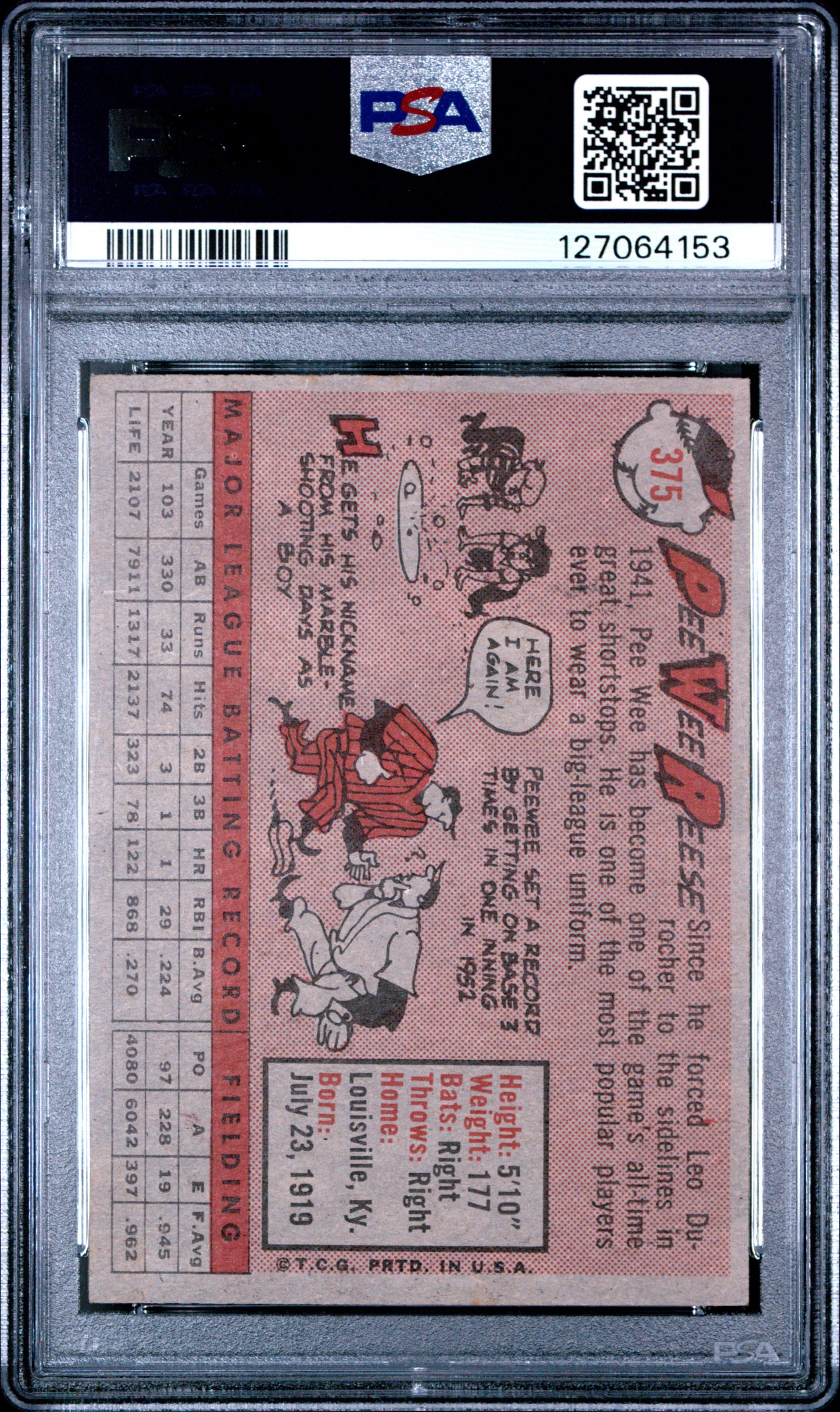 1958 Topps Pee Wee Reese #375 PSA 7