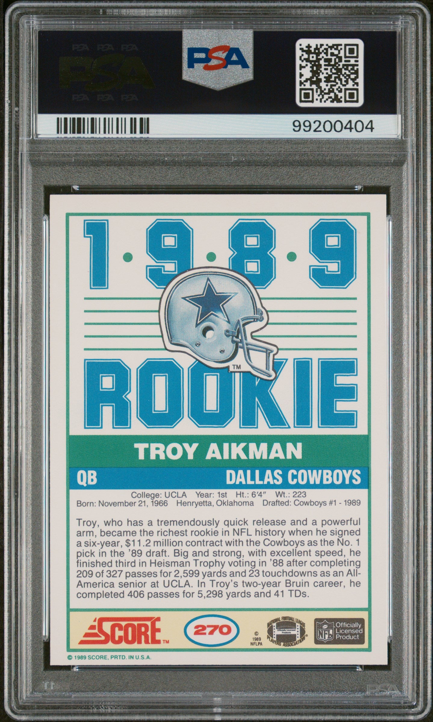 1989 Score Troy Aikman #270 PSA 10