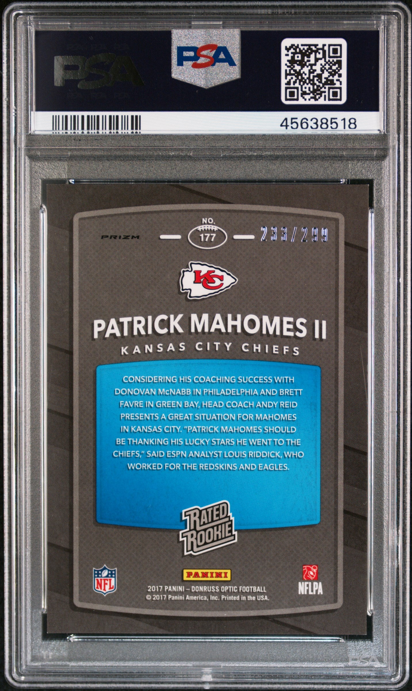 2017 Panini Donruss Optic Patrick Mahomes II #177 PSA 10