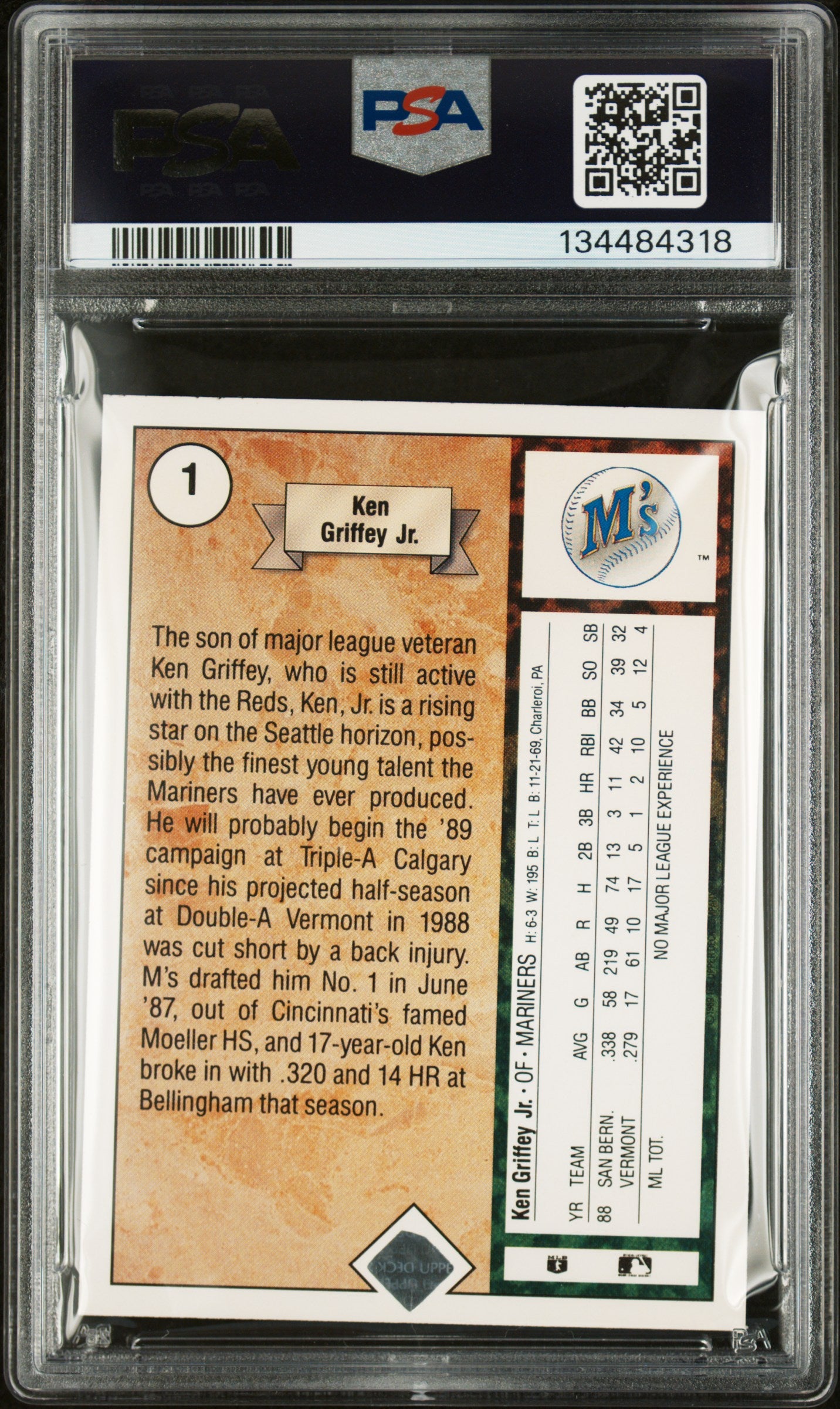 1989 Upper Deck Ken Griffey JR. #1 Star Rookie PSA 6