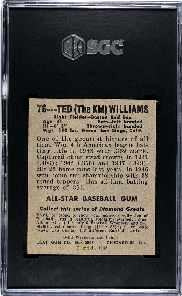 1948 Leaf Gum Co. Ted Williams #76 SGC 5