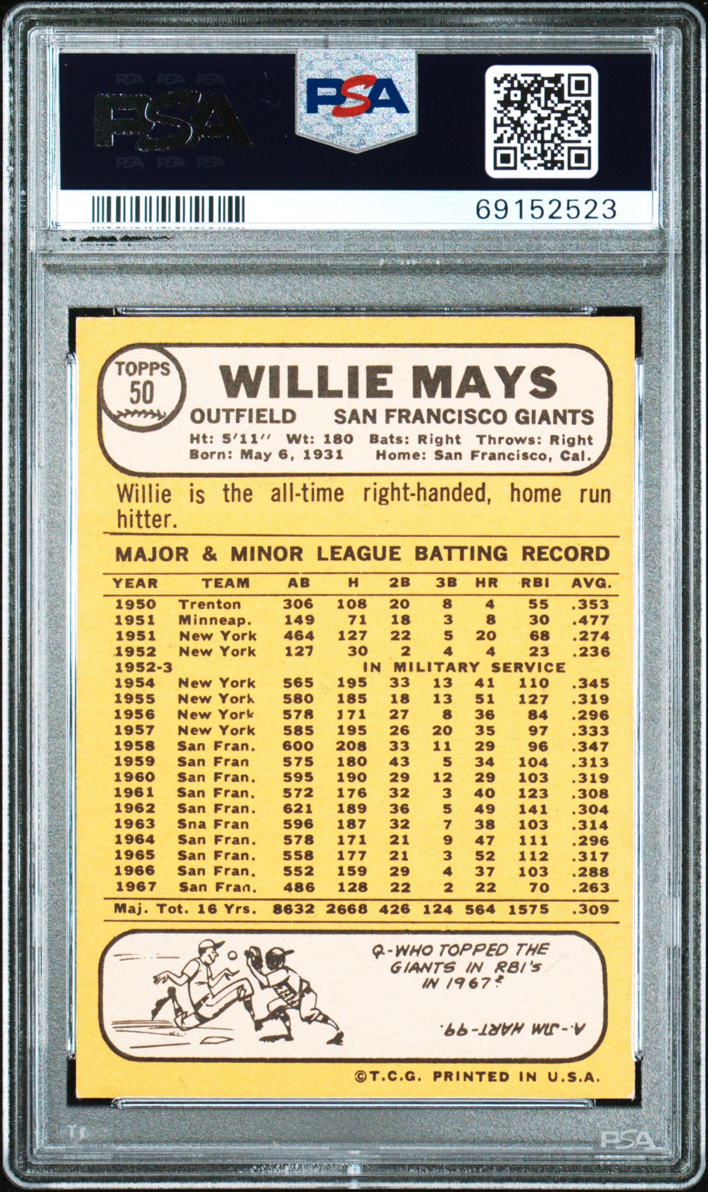 1968 Topps Willie Mays #50 PSA 6