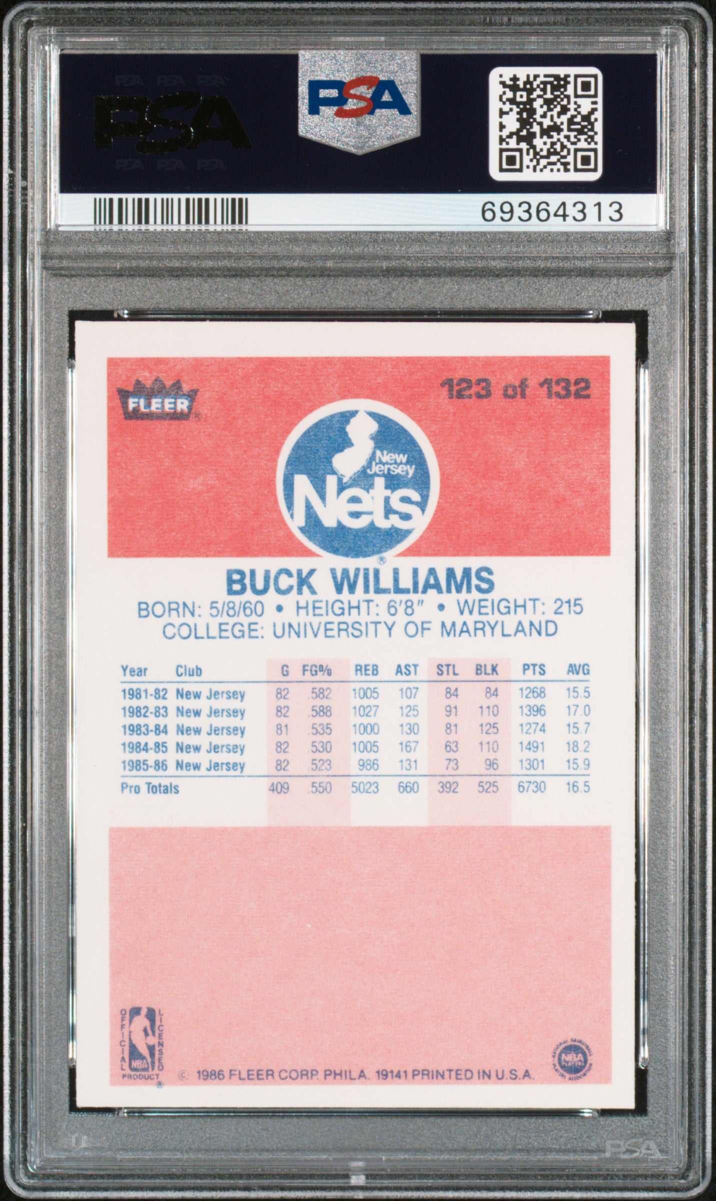 1986 Fleer Buck Williams #123 PSA 9