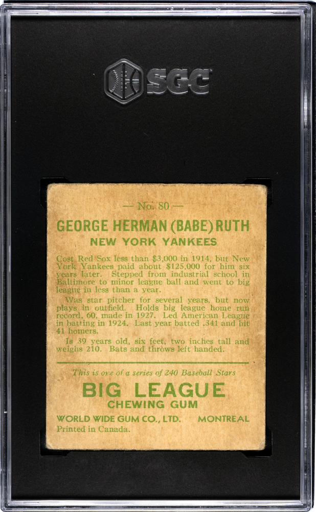 1933 World Wide Gum Co. Babe Ruth #80 SGC 1.5