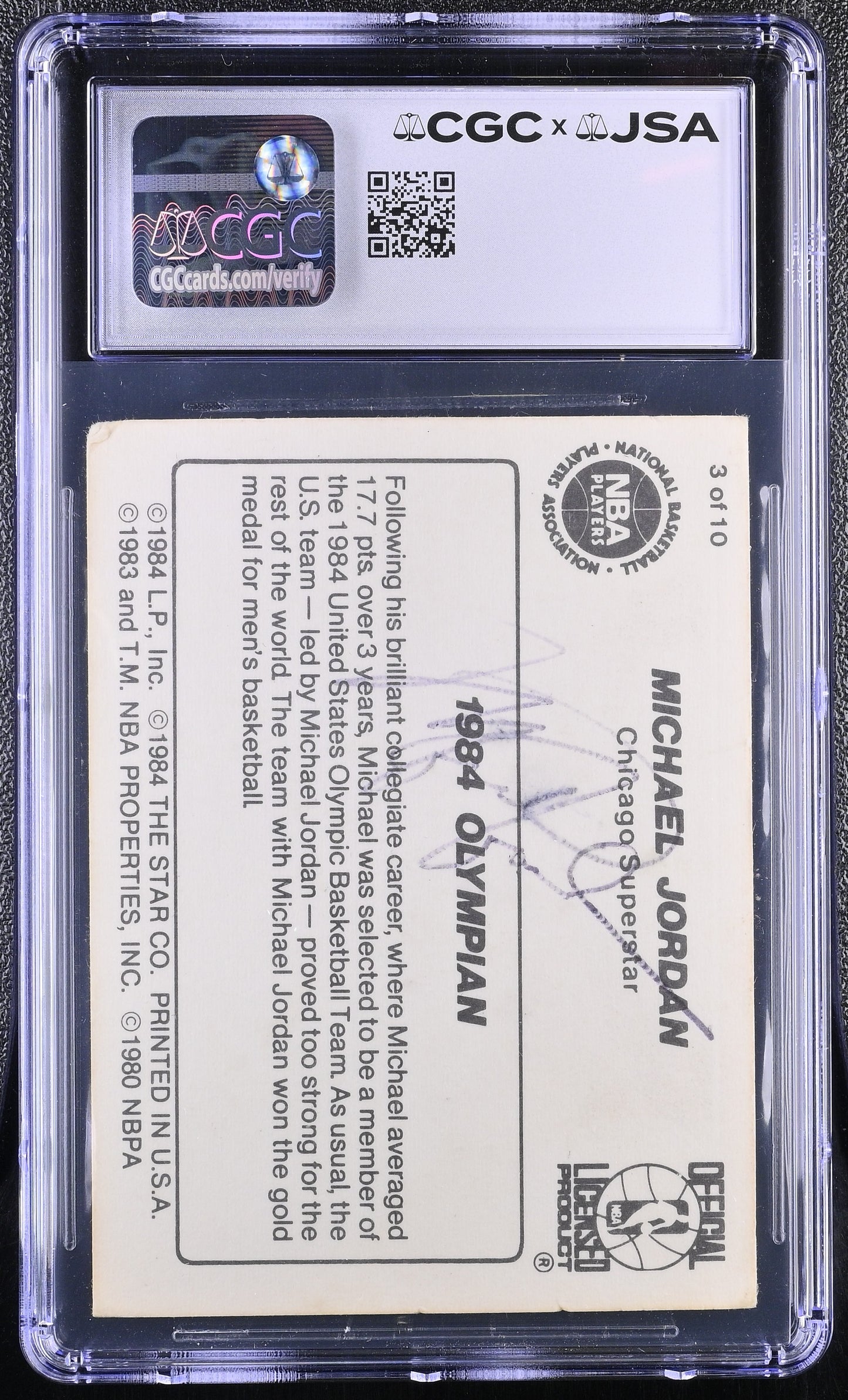 1986 Star Michael Jordan 1984 Olympian #3 CGC Authentic JSA Auto 7