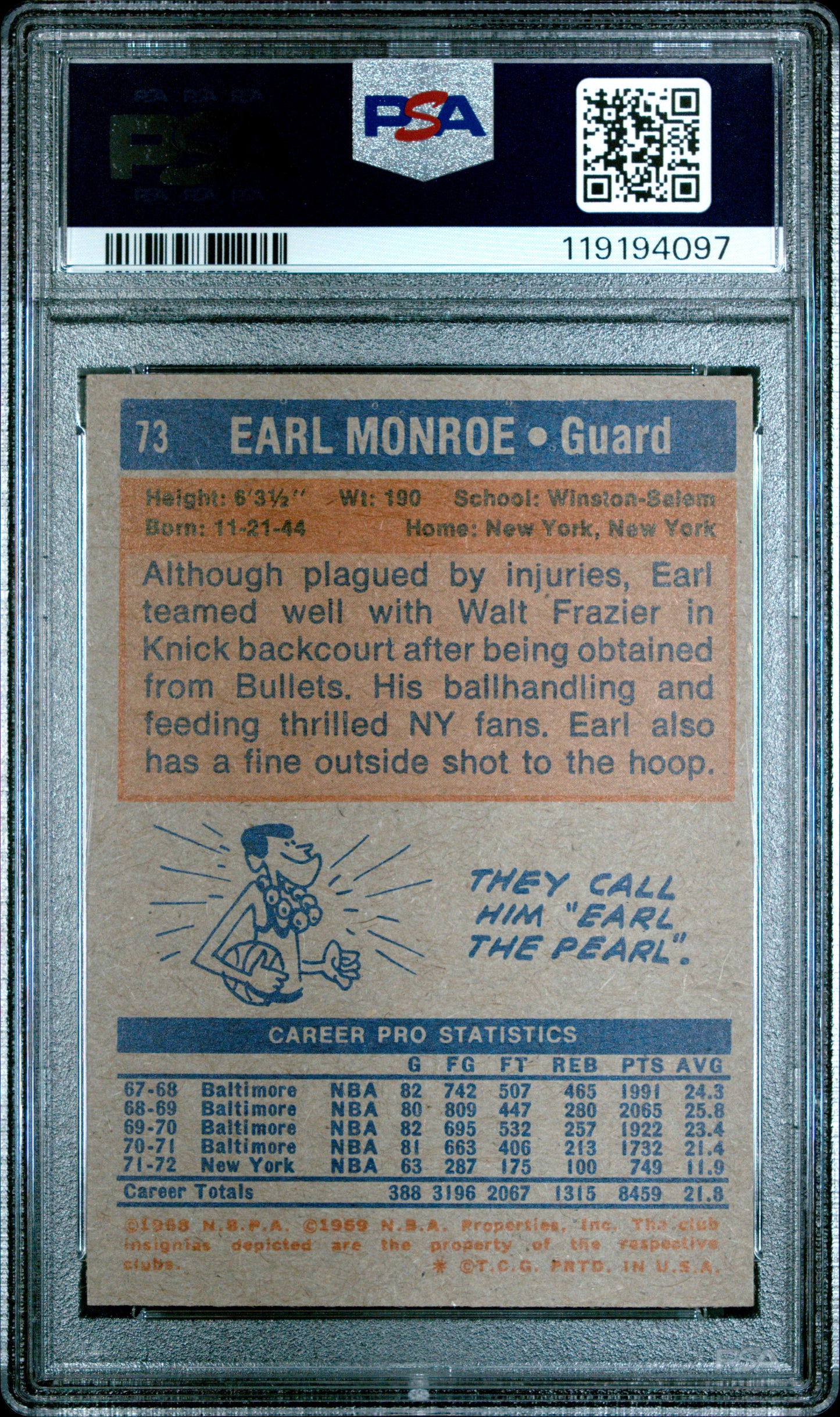 1972 Topps Earl Monroe #73 PSA 8.5