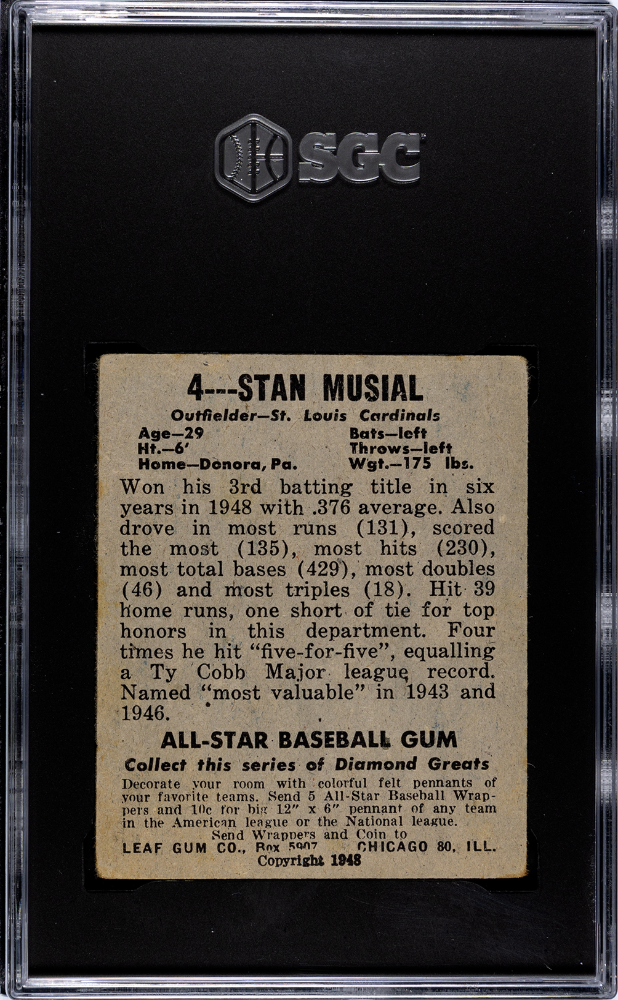 1948 Leaf Gum Co. Stan Musial #4 SGC 3