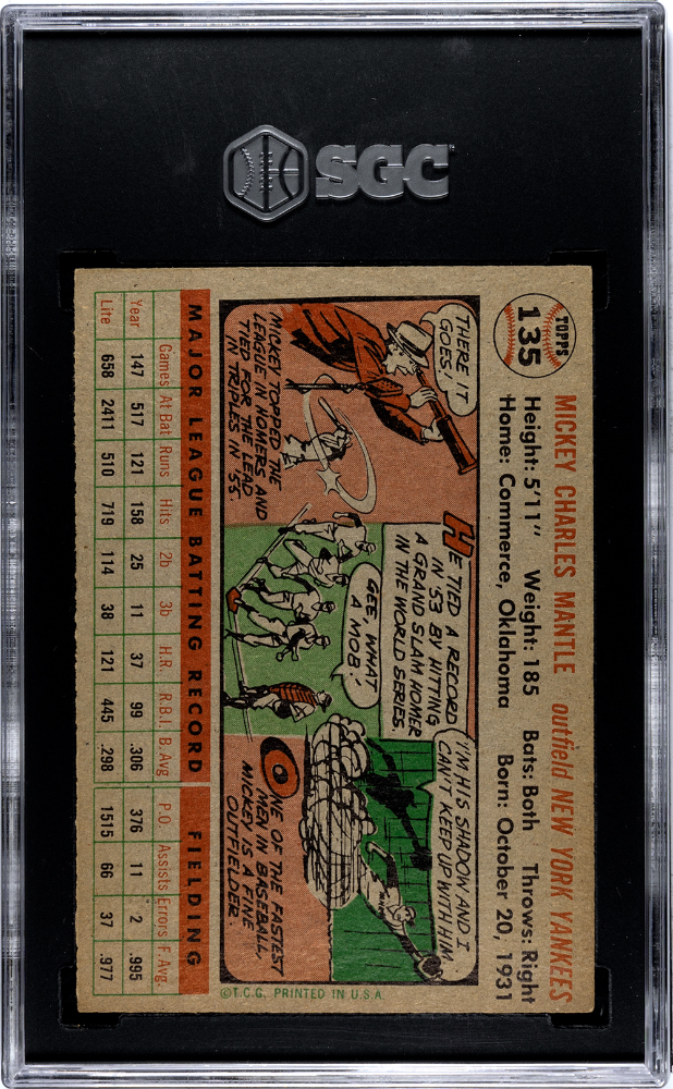 1956 Topps Mickey Mantle #135 Gray Back SGC 5