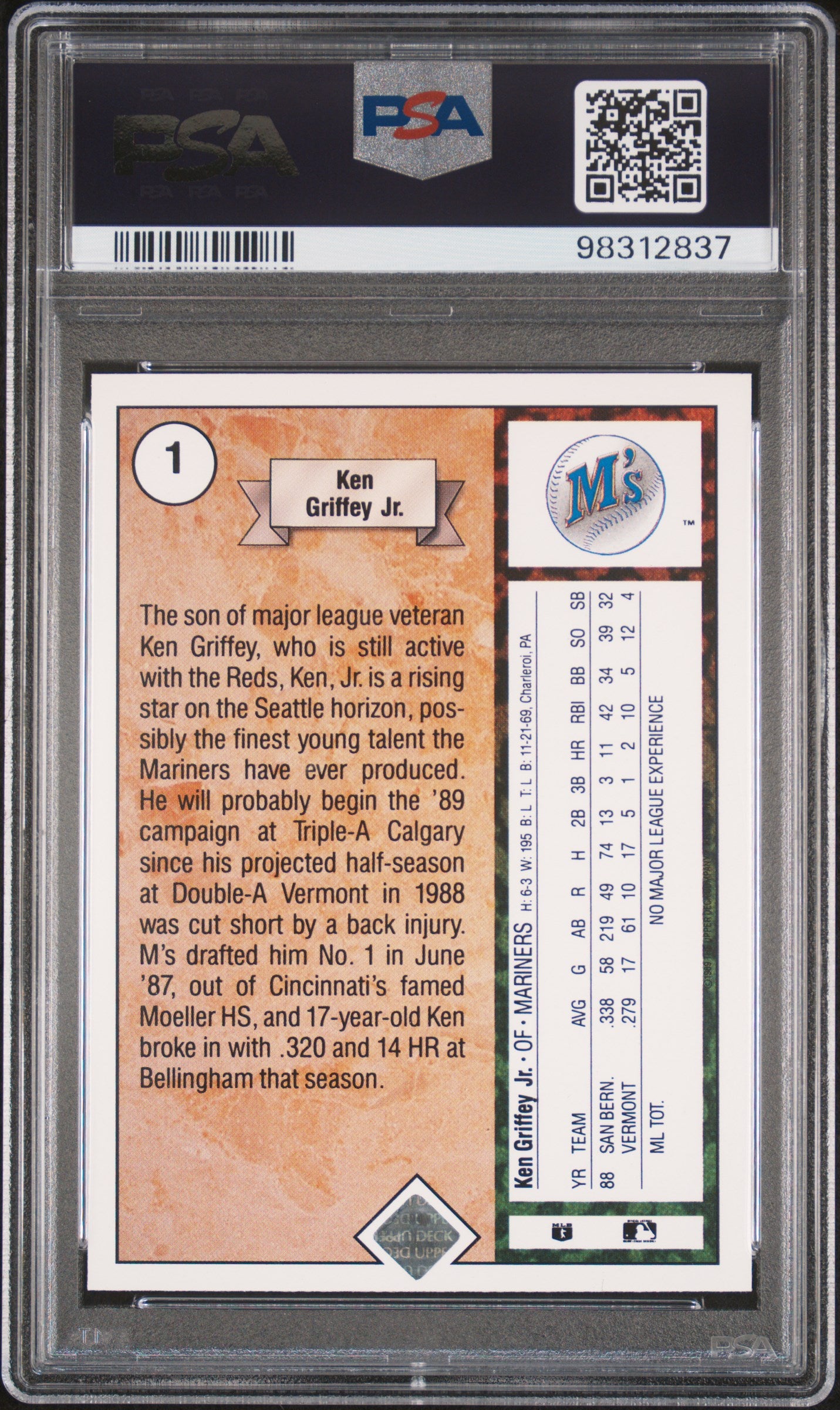 1989 Upper Deck Ken Griffey JR. #1 Star Rookie PSA 8