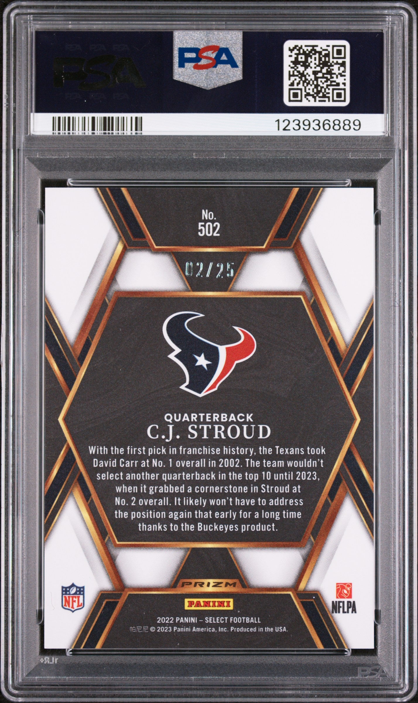 2022 Panini Select CJ Stroud #502 Tie Dye Prizm PSA 9