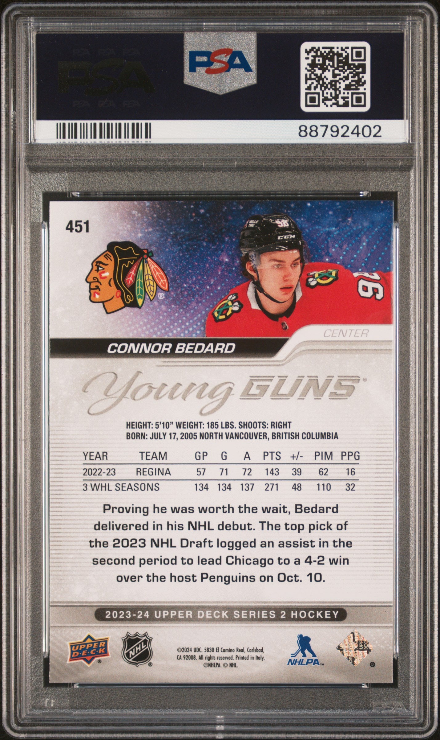 2023 Upper Deck Connor Bedard #451 PSA 10