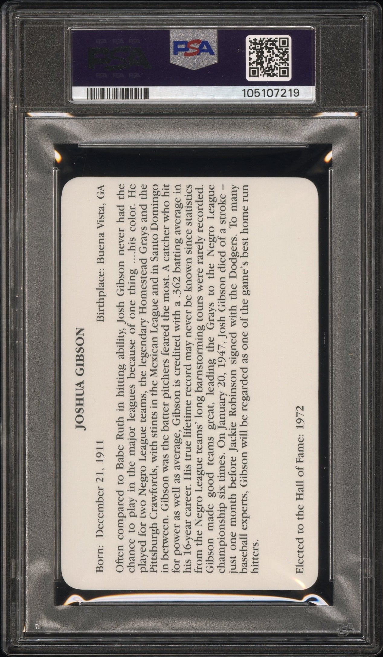 1995 Baseball's Hall Of Famers Creating History Josh Gibson PSA 10