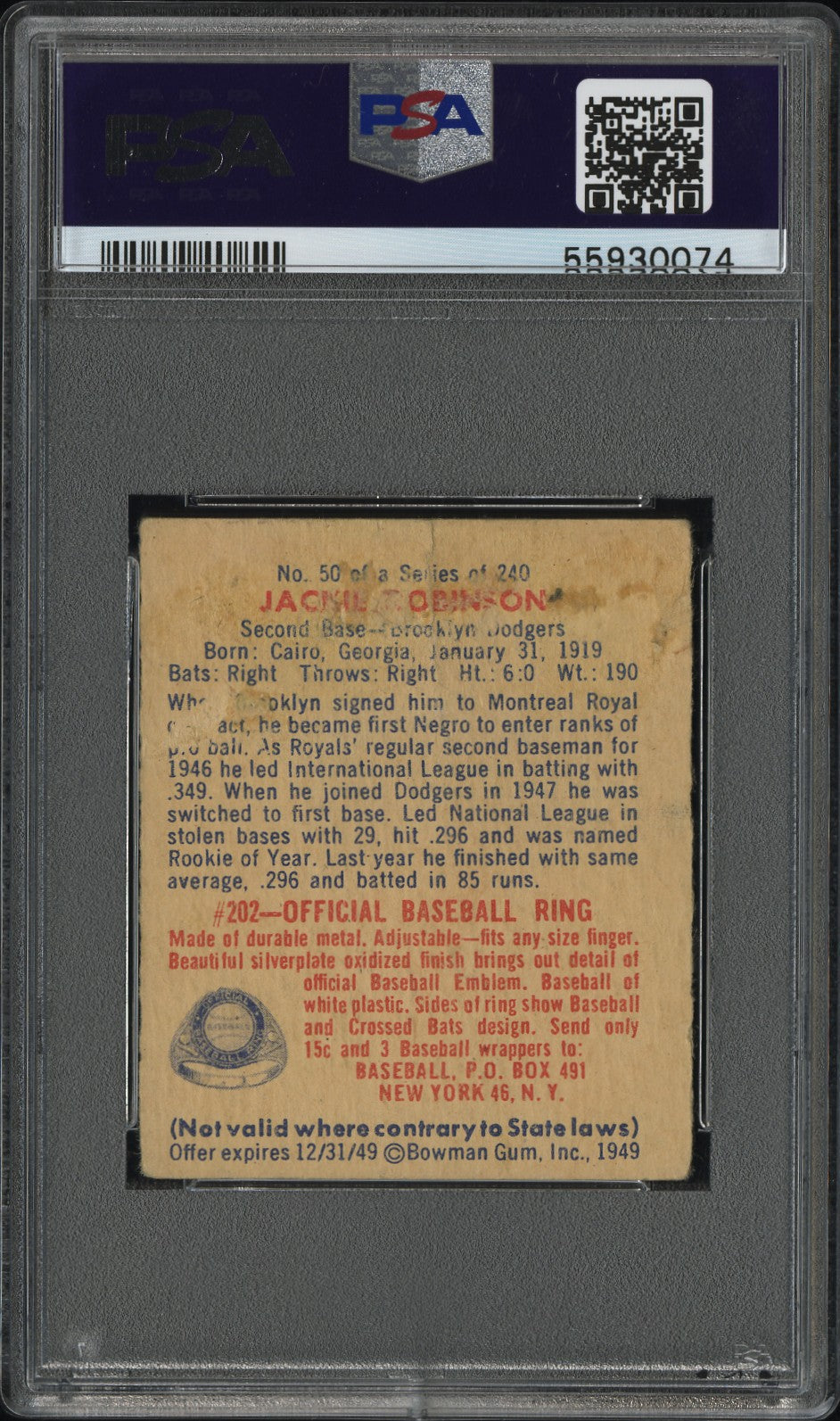 1949 Bowman Jackie Robinson #50 PSA 1