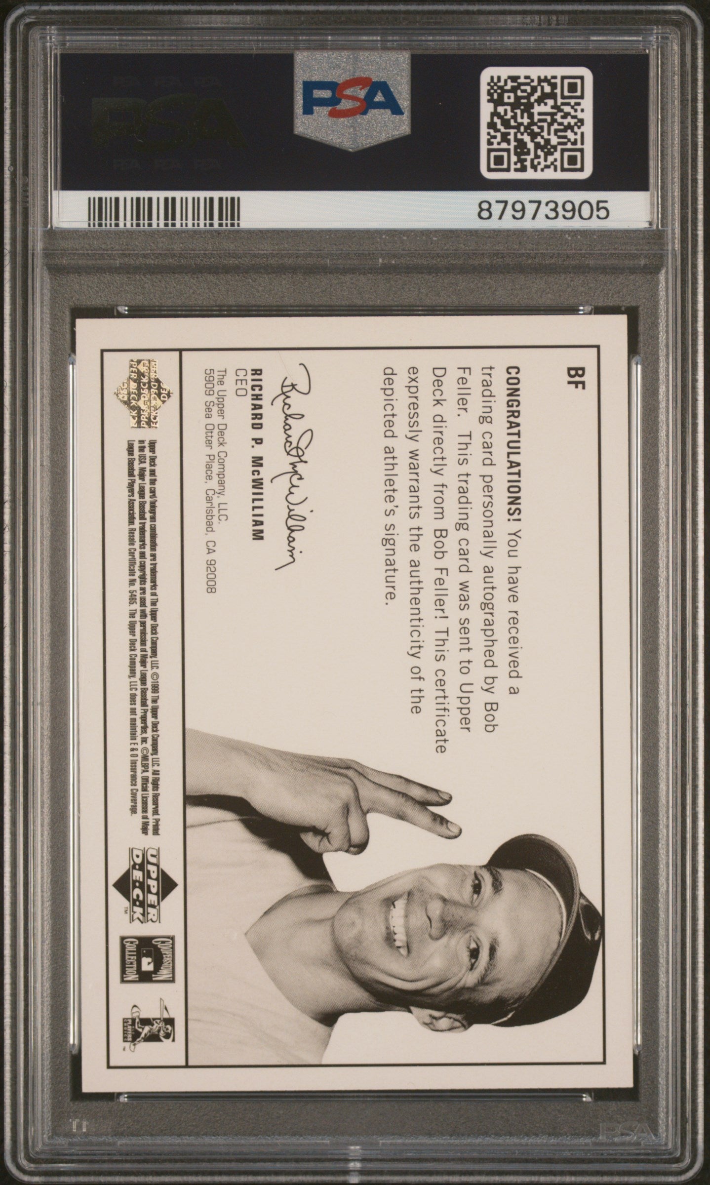 1999 Upper Deck Century Legends Epic Signatures Bob Feller #BF PSA 9