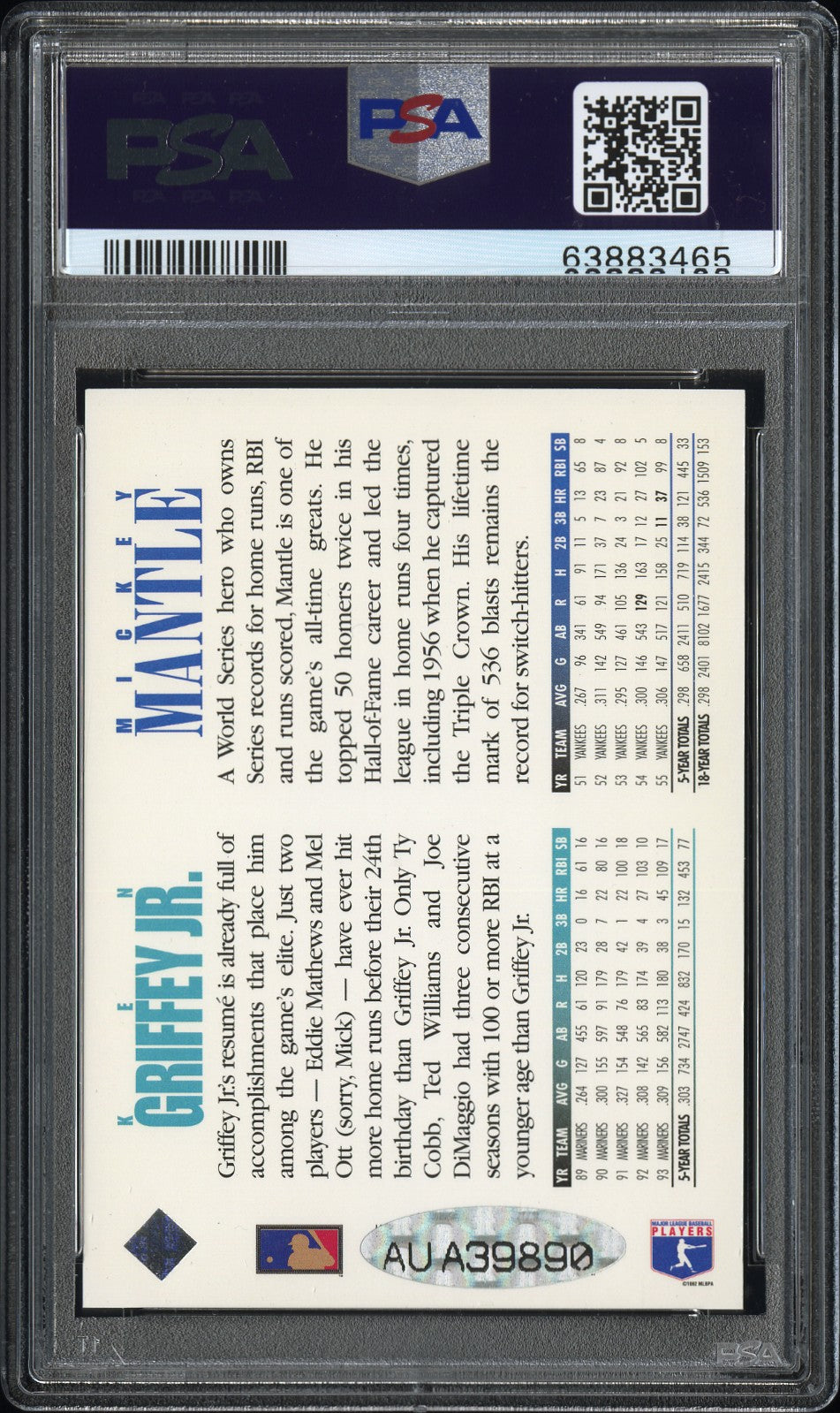 1994 Upper Deck Griffey JR. Mantle Autograph PSA A Auto 8