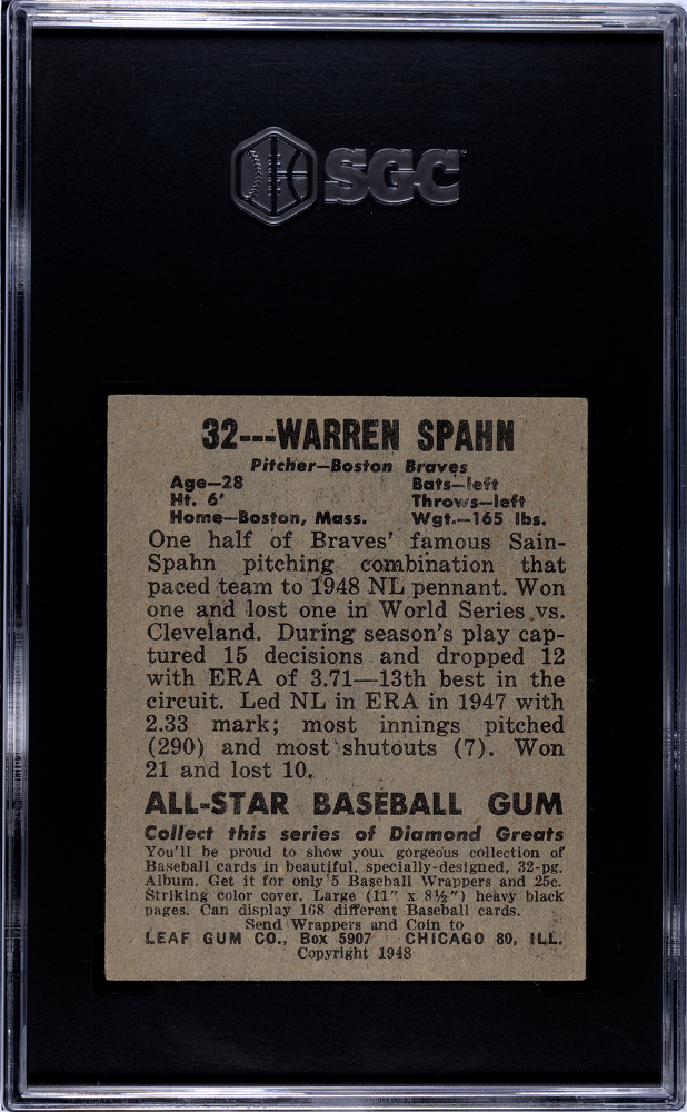 1948 Leaf Gum Co. Warren Spahn #32 SGC 5