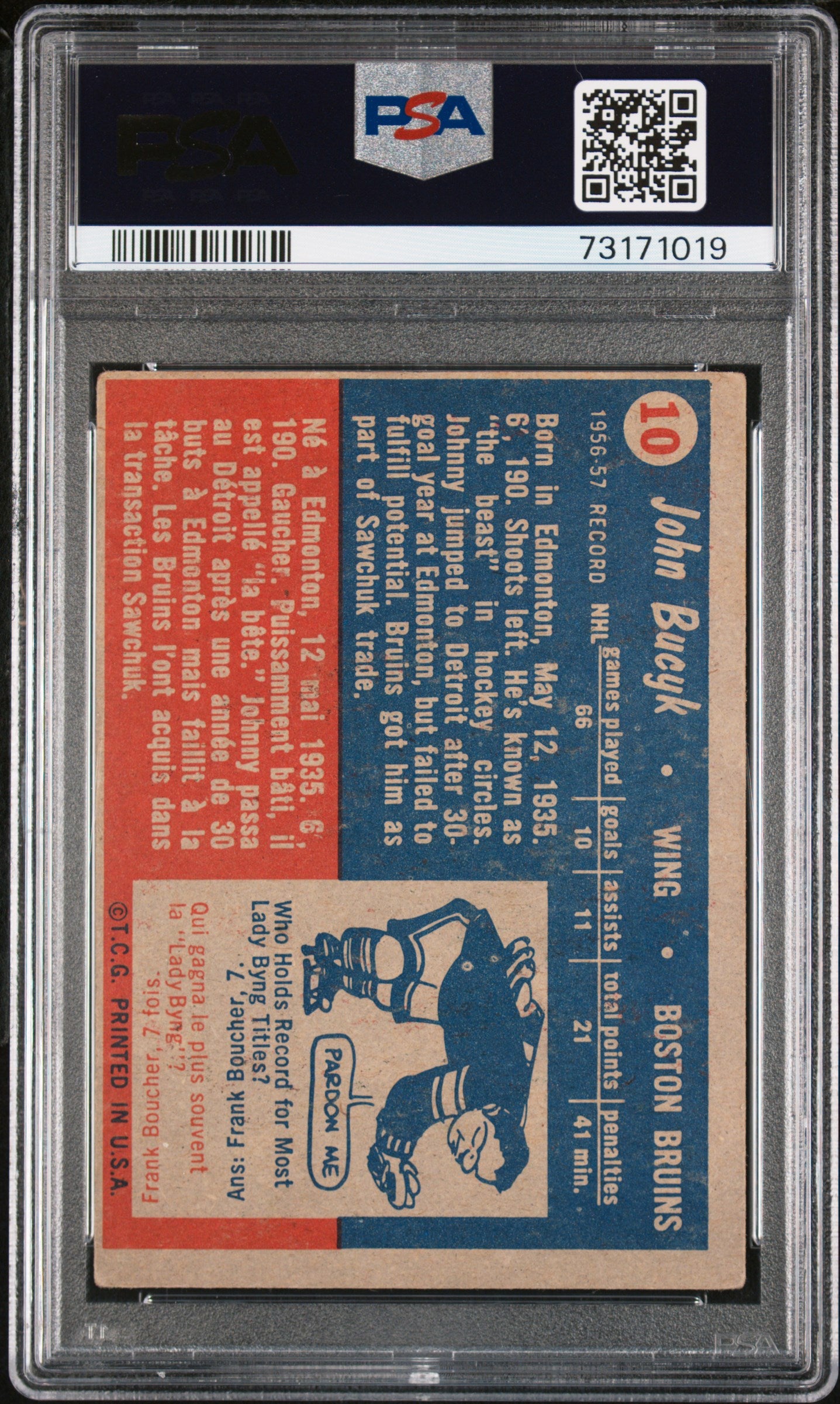 1957 Topps Johnny Bucyk #10 PSA 4