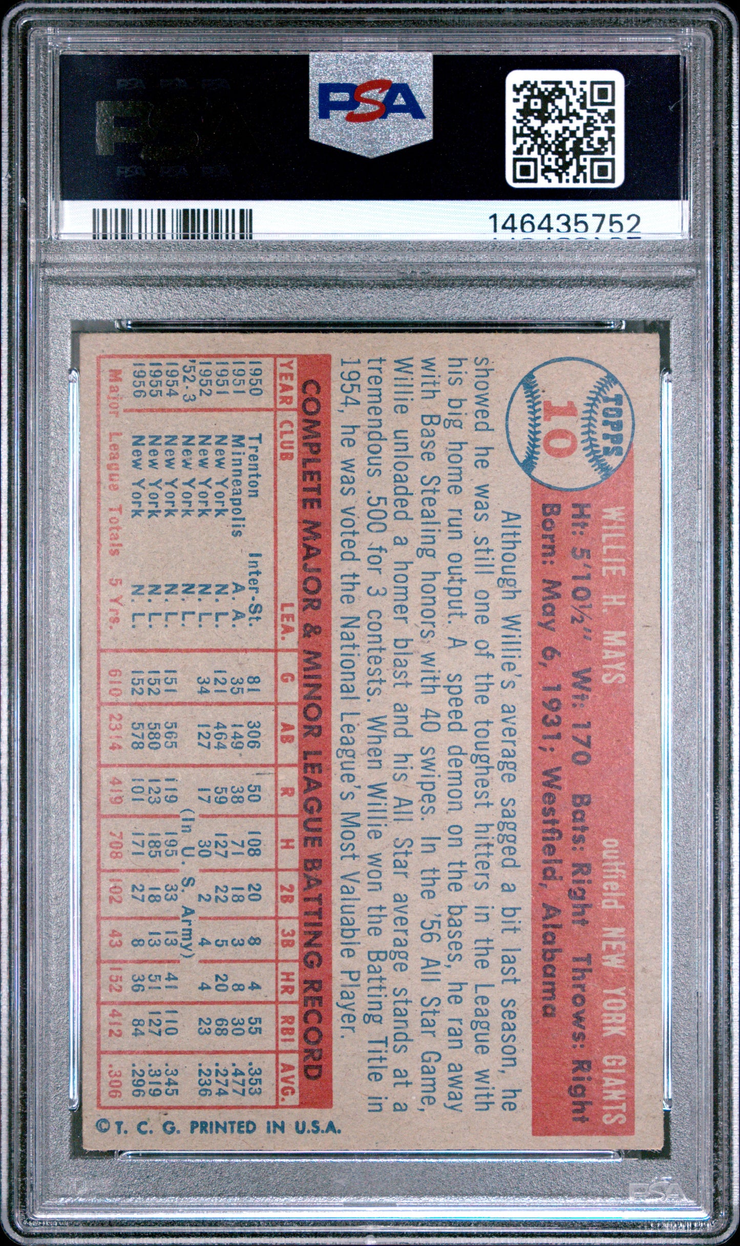 1957 Topps Willie Mays #10 PSA 4