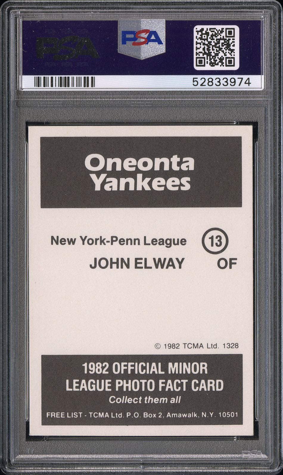 1982 Tcma Oneonta Yankees John Elway #13 PSA 6