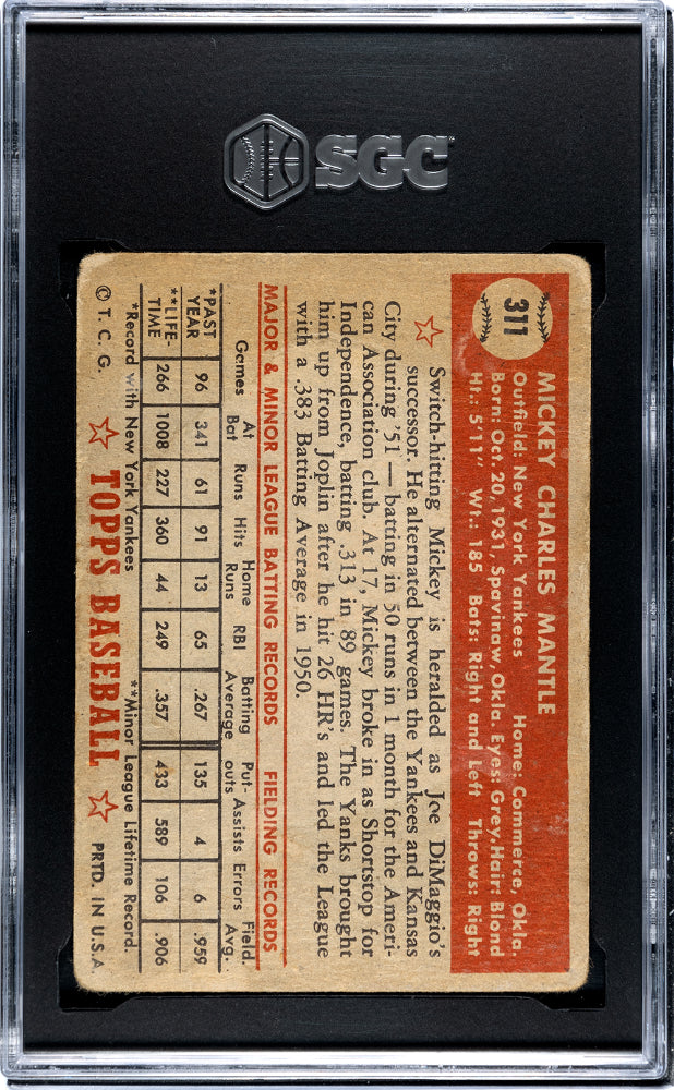 1952 Topps Mickey Mantle #311 SGC 1
