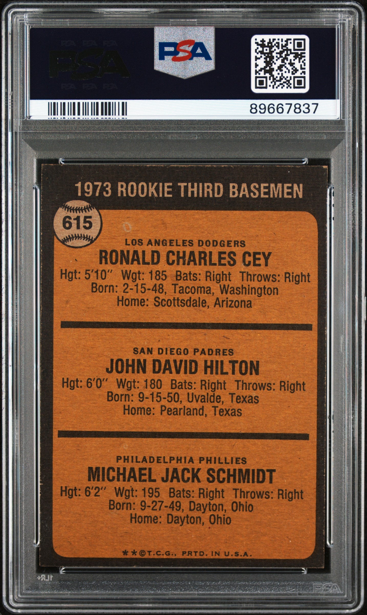 1973 Topps Rookie 3RD Basemen #615 Cey Hilton Schmidt PSA 7