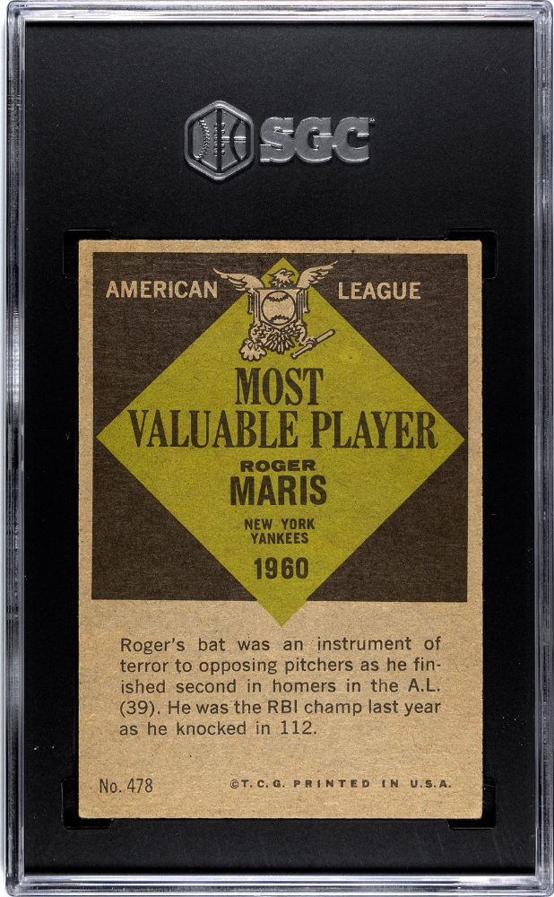 1961 Topps Roger Maris #478 MVP SGC 3