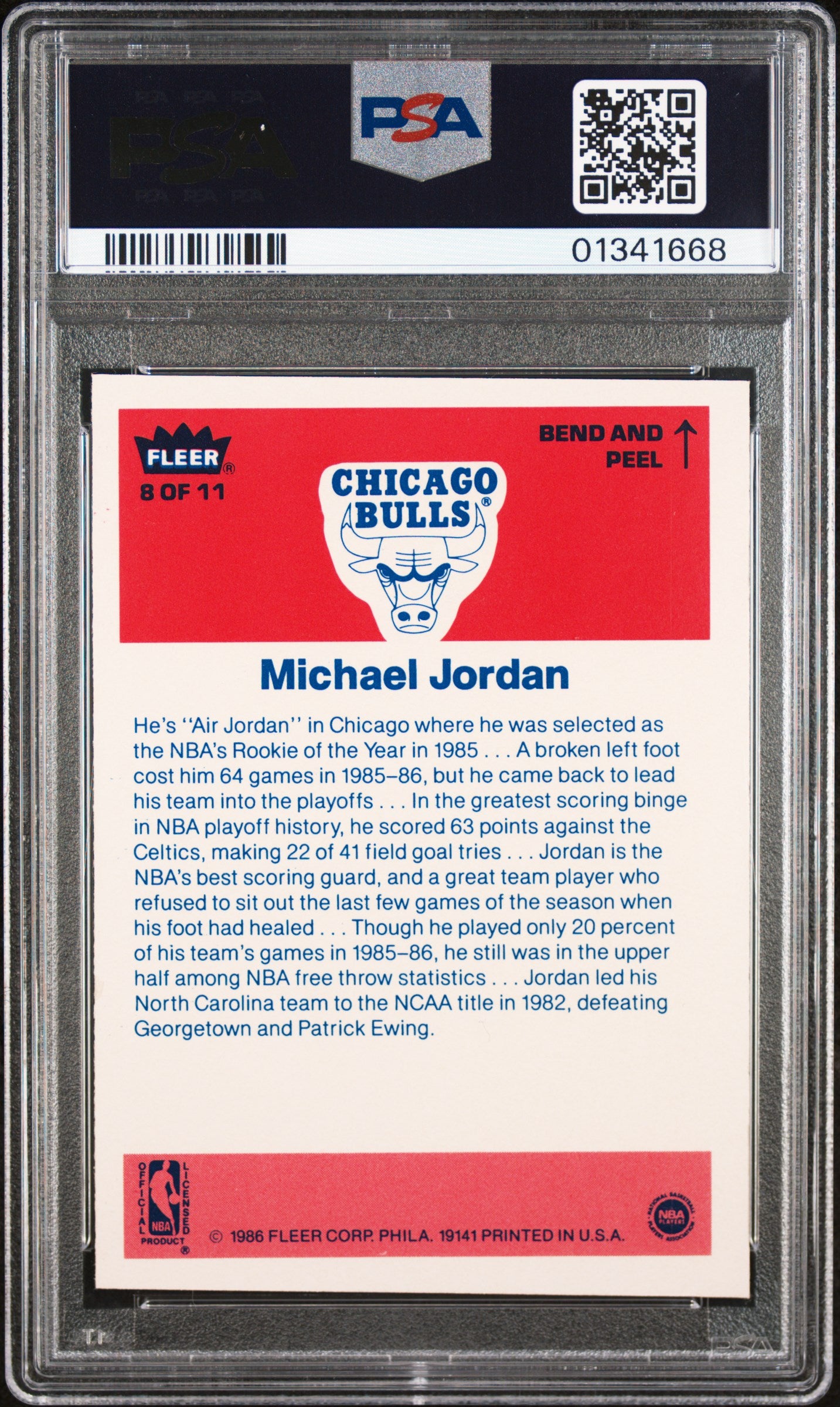 1986 Fleer Sticker Michael Jordan #8 PSA 8
