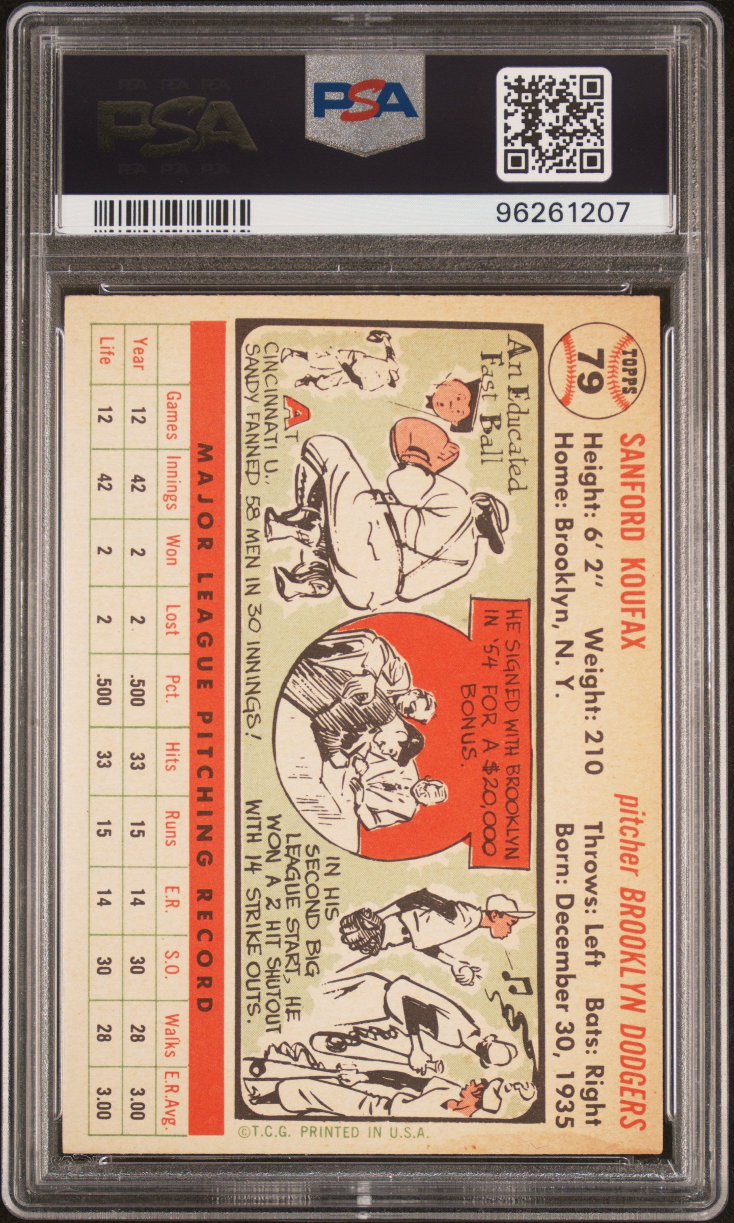 1956 Topps Sandy Koufax #79 White Back PSA 6