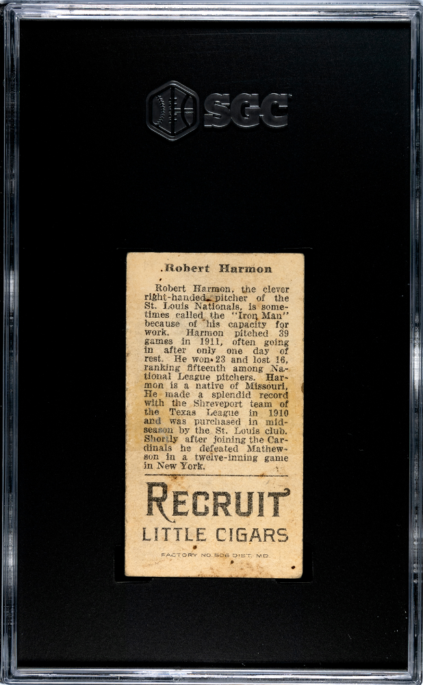 1912 Recruit Little Cigars (T207) Robert Harmon SGC 2