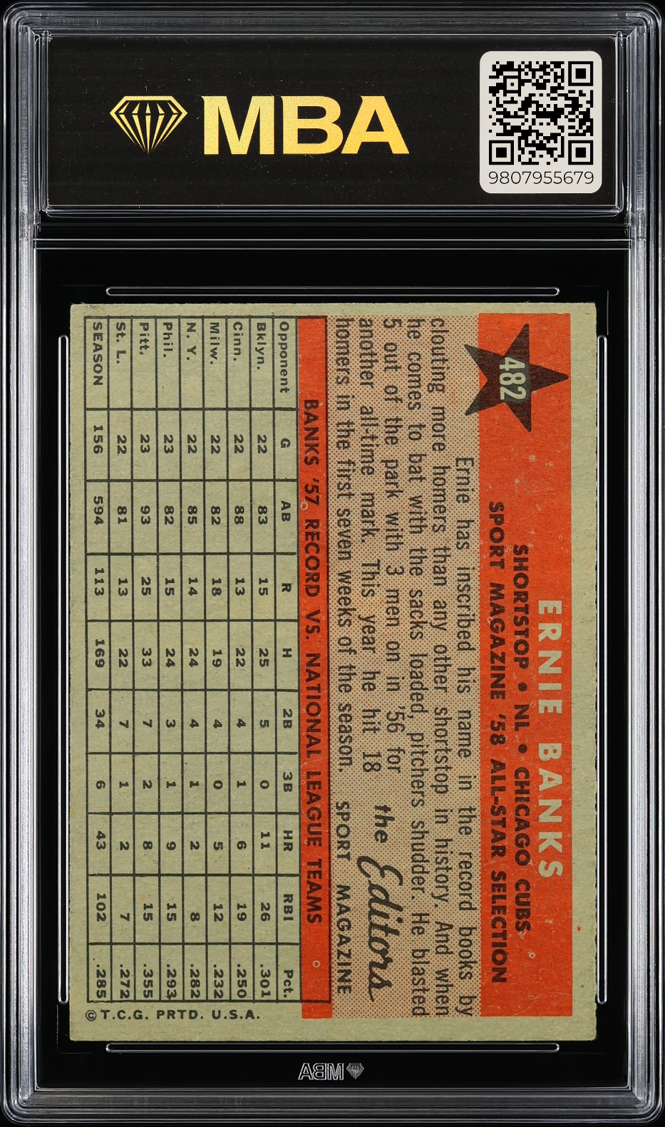 1958 Topps Ernie Banks #482 All-Star MBA 6