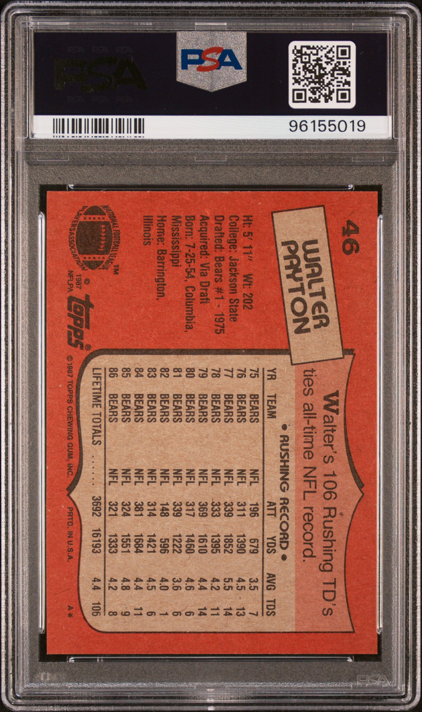 1987 Topps Walter Payton #46 PSA 9