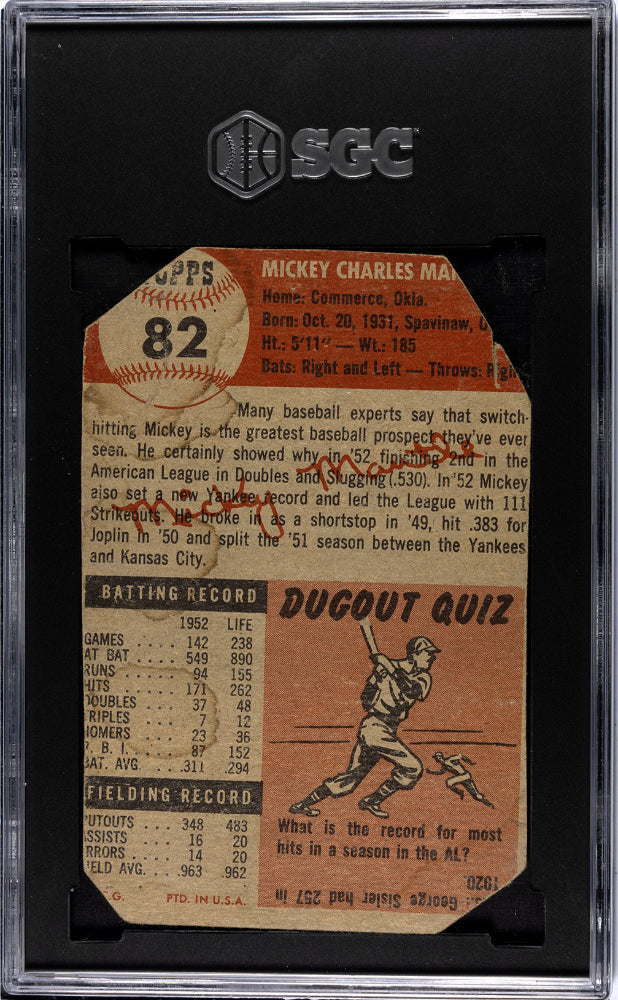 1953 Topps Mickey Mantle #82 SGC A