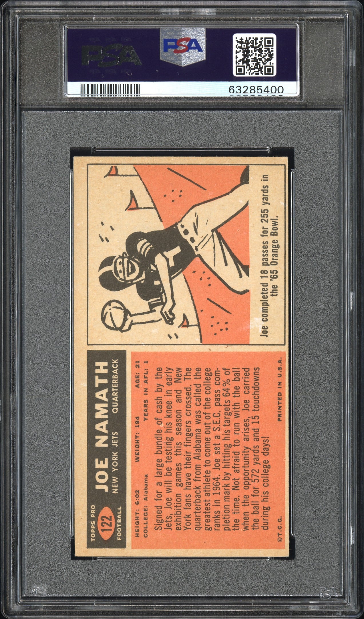 1965 Topps Joe Namath #122 PSA 4
