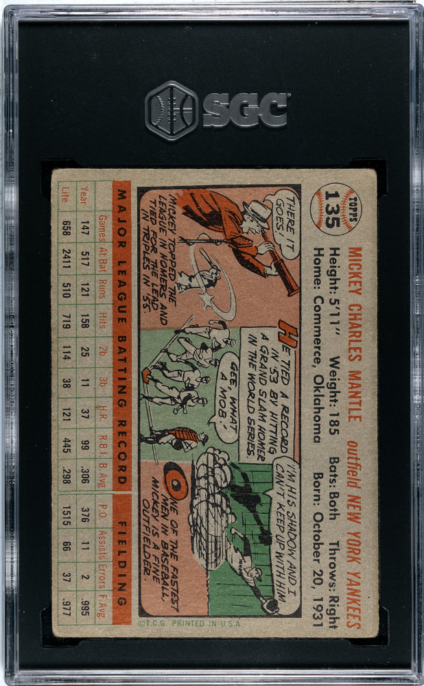 1956 Topps Mickey Mantle #135 Gray Back SGC 2.5