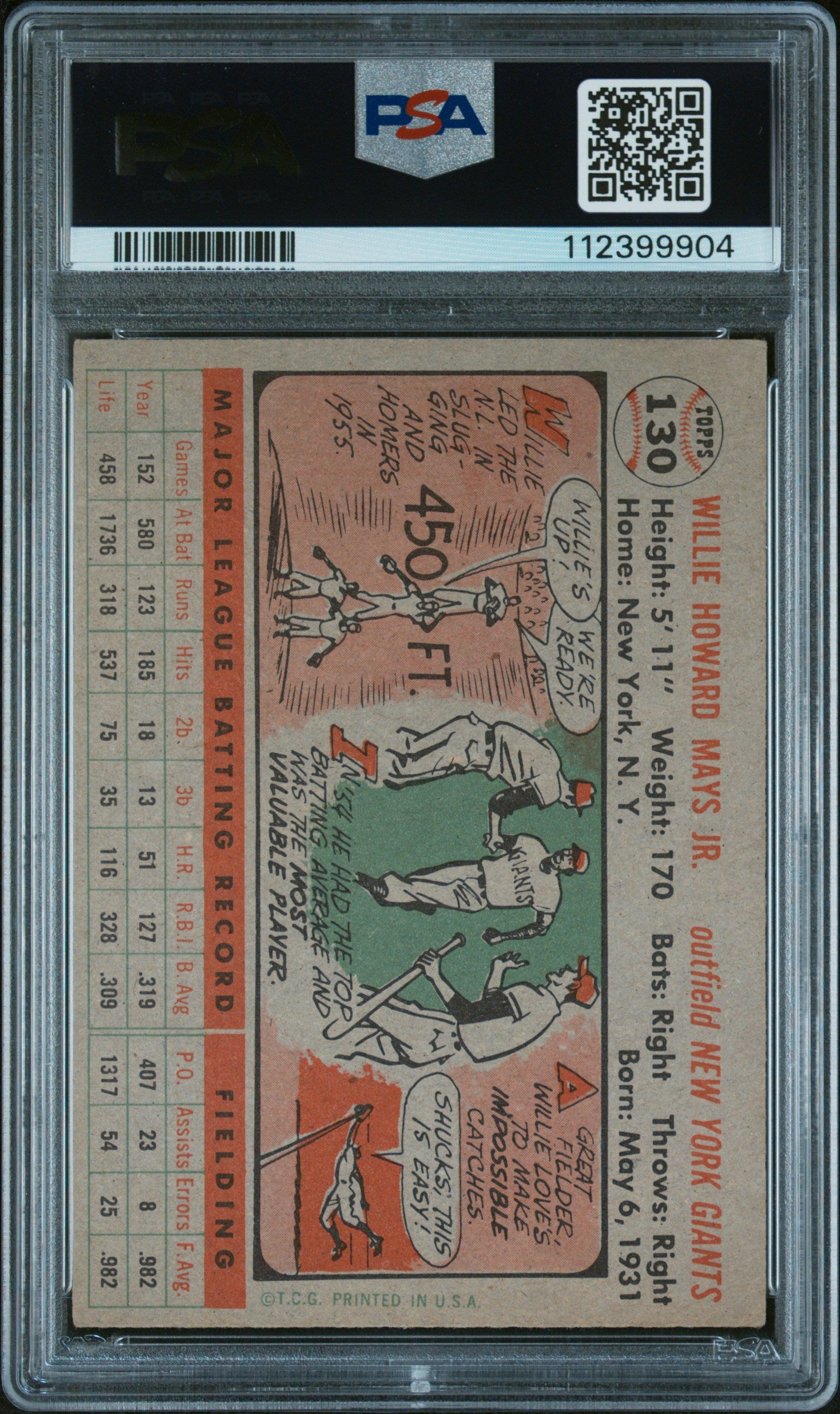 1956 Topps Willie Mays #130 Gray Back PSA 4