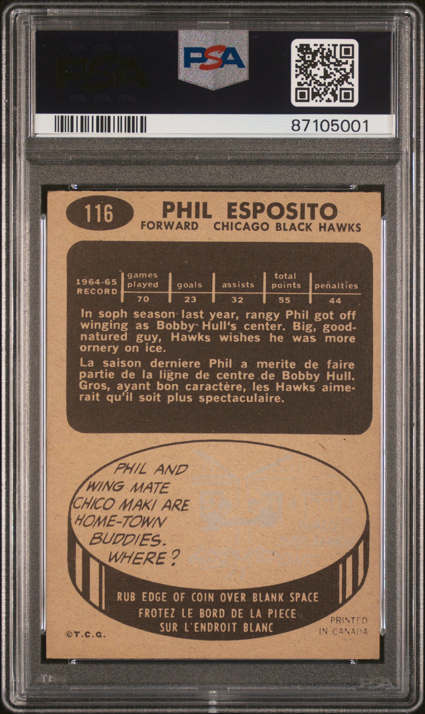 1965 Topps Phil Esposito #116 PSA 5