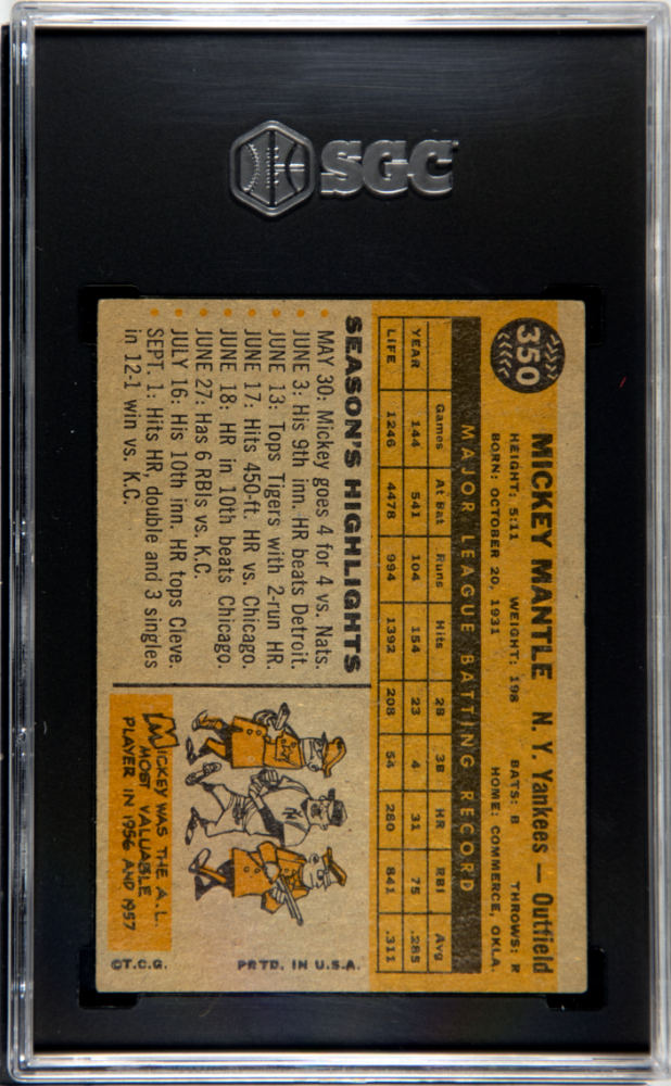 1960 Topps Mickey Mantle #350 SGC 3.5