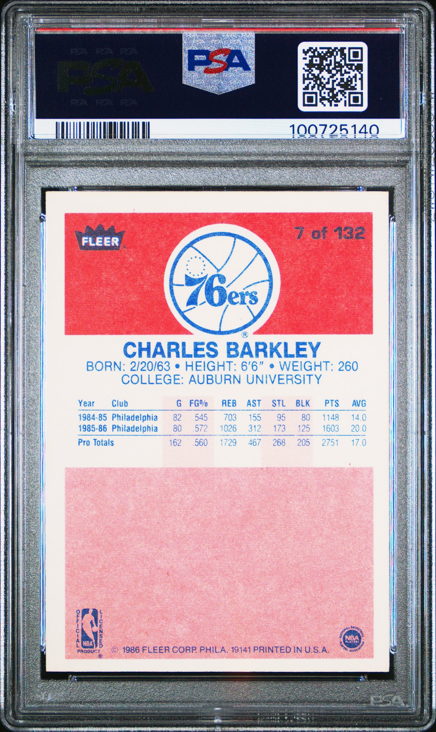 1986 Fleer Charles Barkley #7 PSA 6