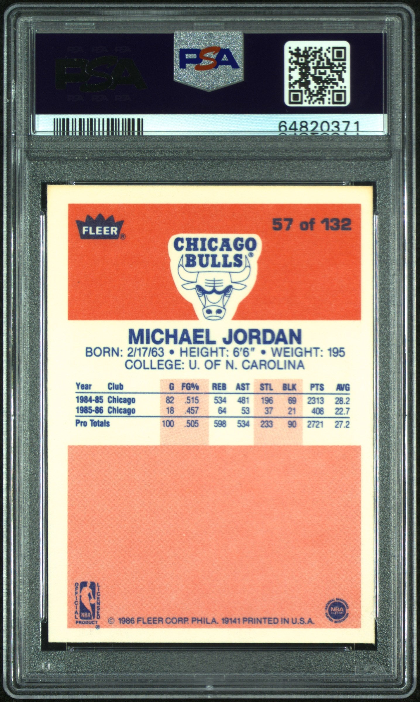 1986 Fleer Michael Jordan #57 PSA 8