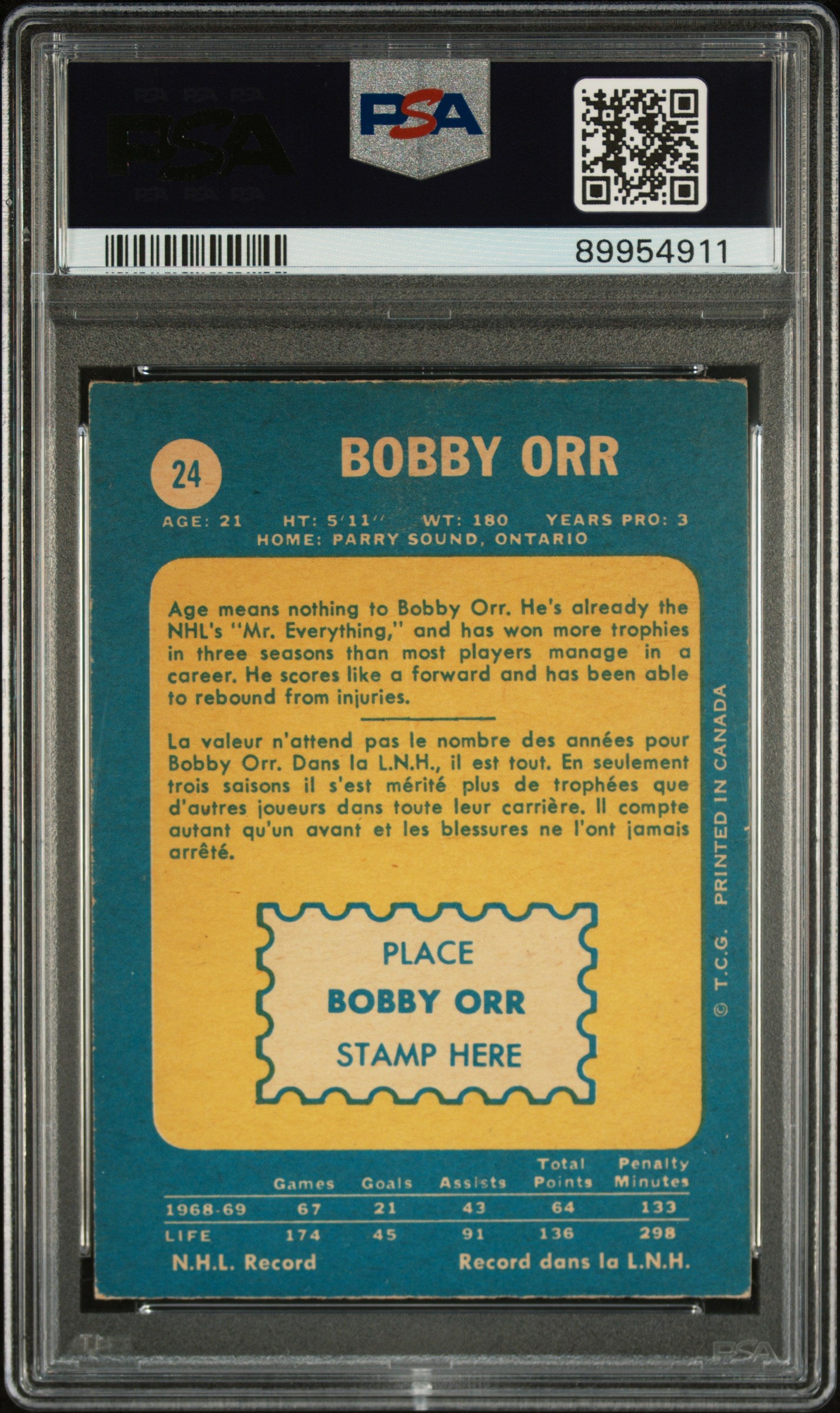 1969 O-Pee-Chee Bobby Orr #24 PSA 5