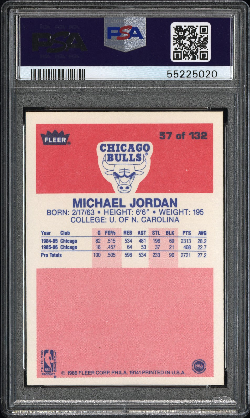 1986 Fleer Michael Jordan #57 PSA 7.5