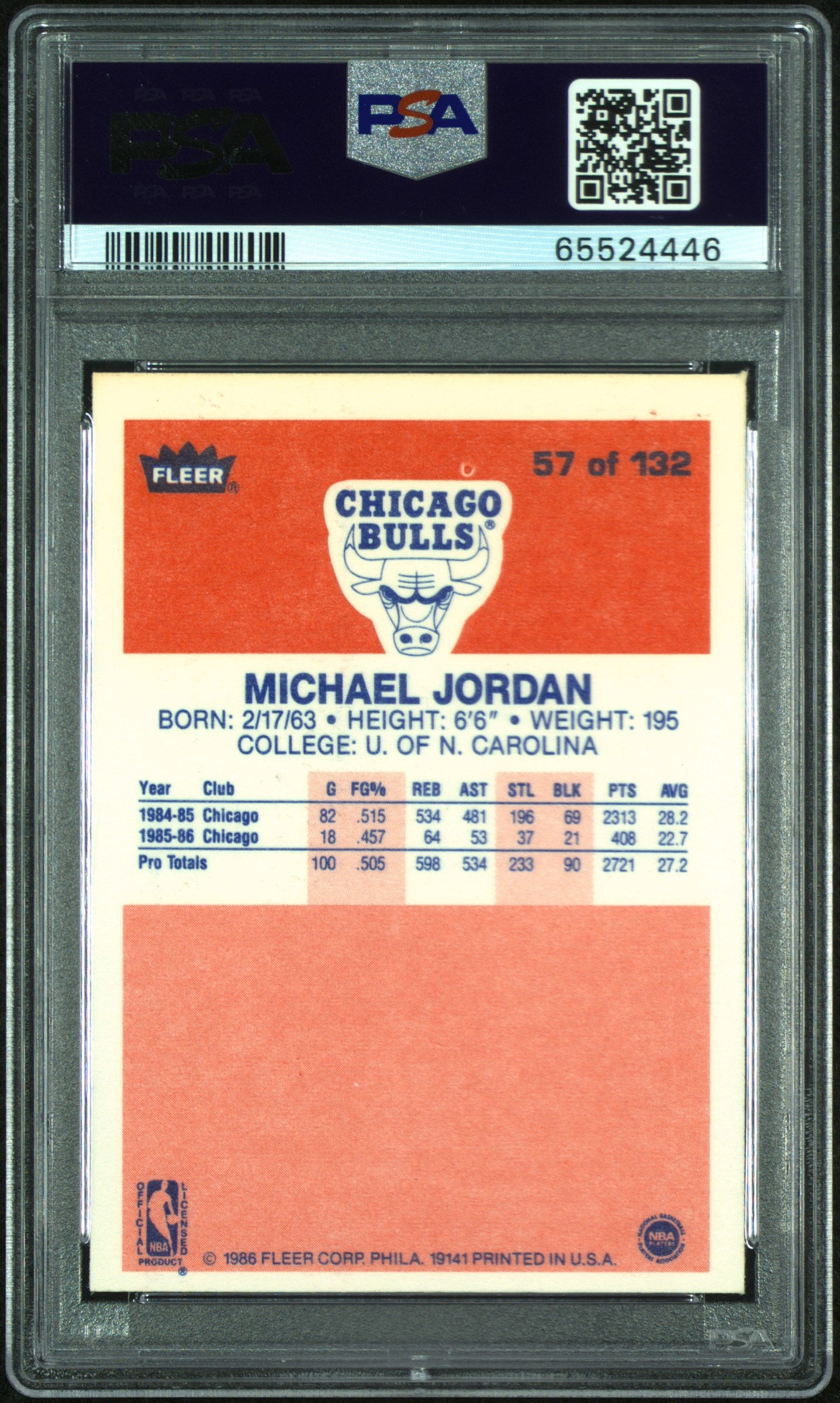 1986 Fleer Michael Jordan #57 PSA 7